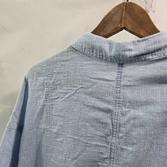 Poetry Shirt Womens 14 Large Blue Linen Blend Button Short Sleeve Boxy Cuffed - Picture 6 of 11